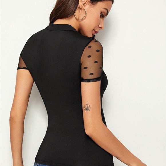 NEW Mesh Polka Dot Short Sleeve Tee Top - Picture 2 of 8